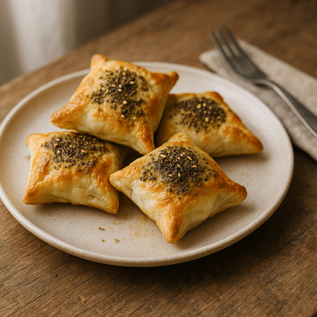 فطائر الزعتر والموزاريلا بعجينة البف باستري