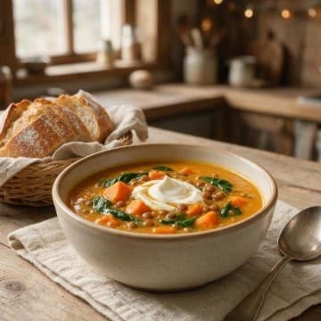شوربة البطاطا الحلوة والعدس الغنية بالنكهات