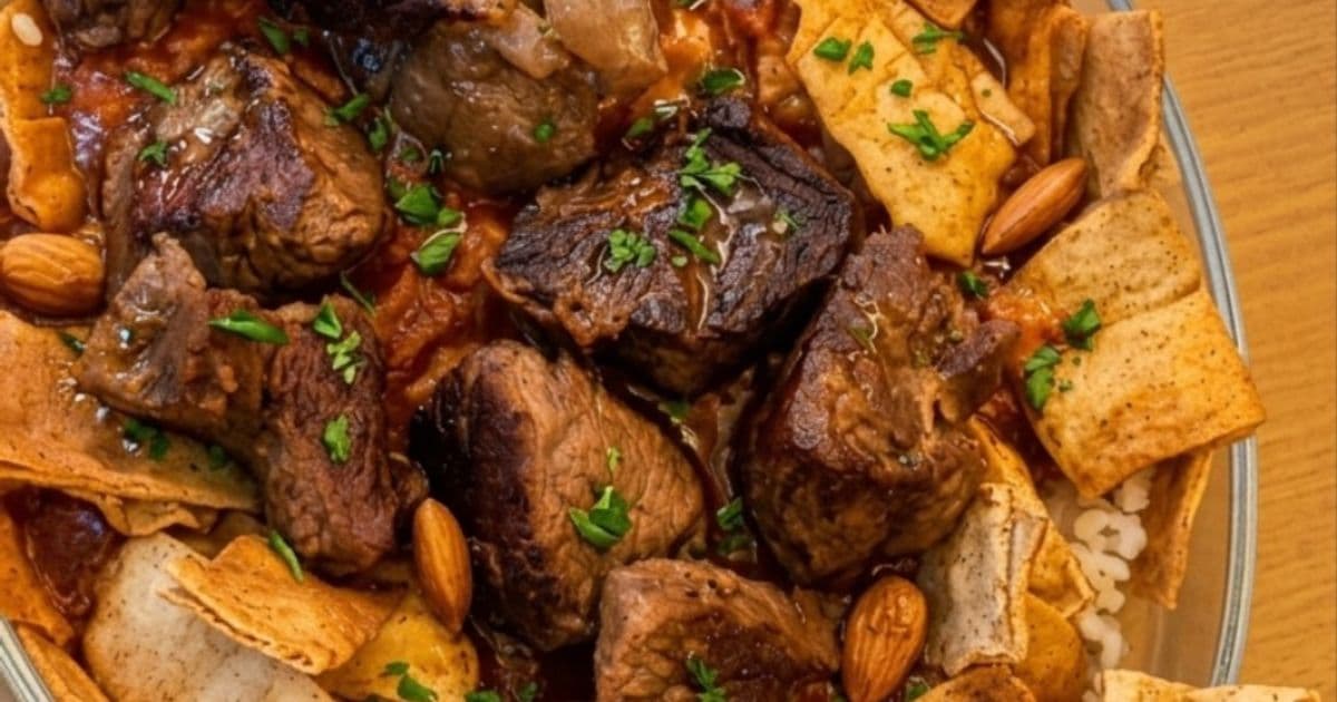 فتة العيد باللحم والصلصة الحمراء