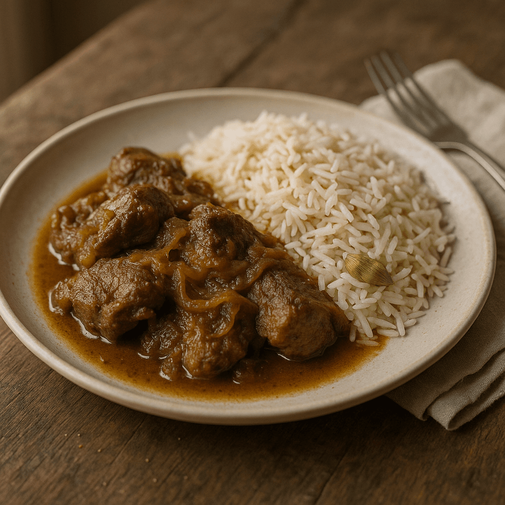 لحم بصوص البصل والأرز بالهيل