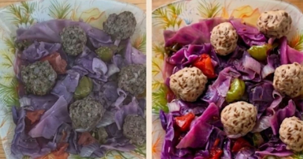 شوربة الملفوف الأحمر بالكفتة والخضار